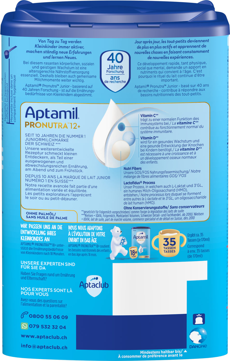 Aptamil Pronutra Junior 12+ 800g POF CH Packshot back