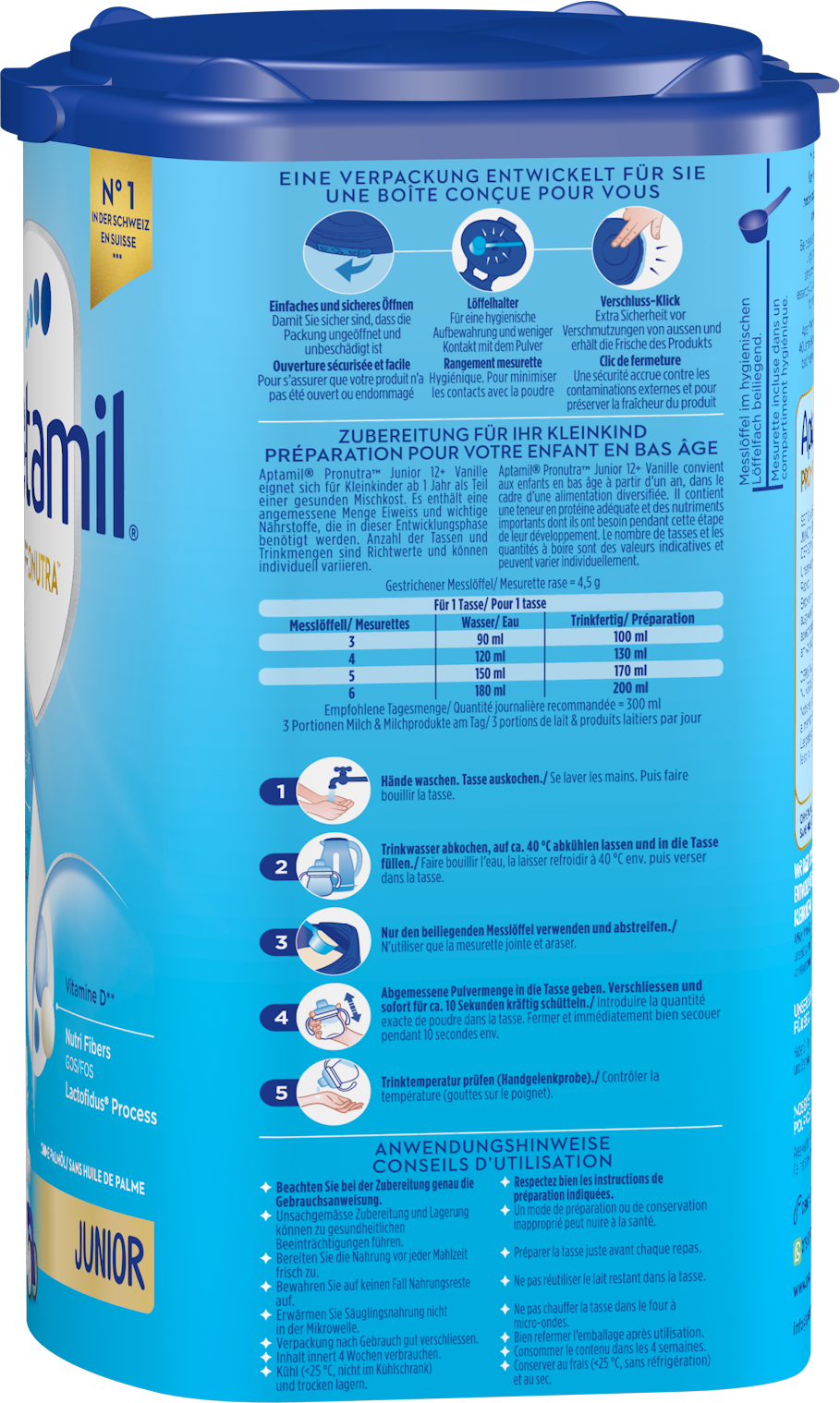 Aptamil Pronutra Junior 12+ Vanille 800g POF CH Packshot right