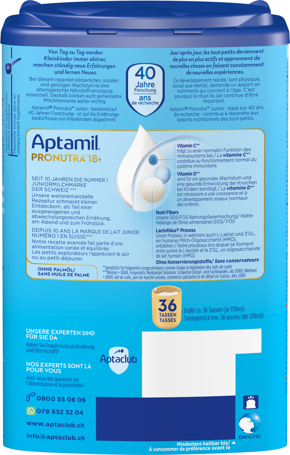 Aptamil Pronutra Junior 18+ Vanille 800g POF CH Packshot back