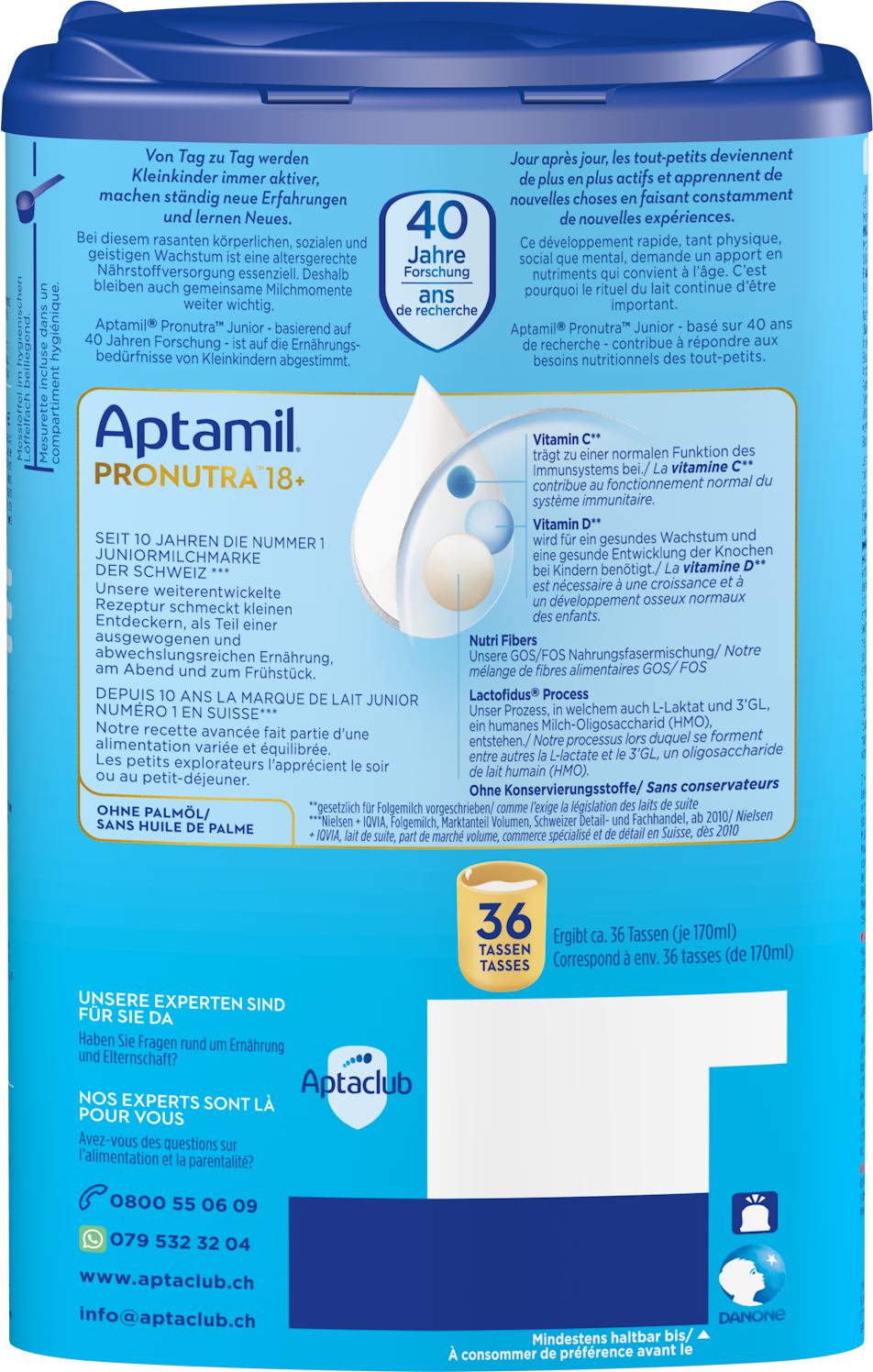 Aptamil Pronutra Junior 18+ 800g POF CH Packshot back