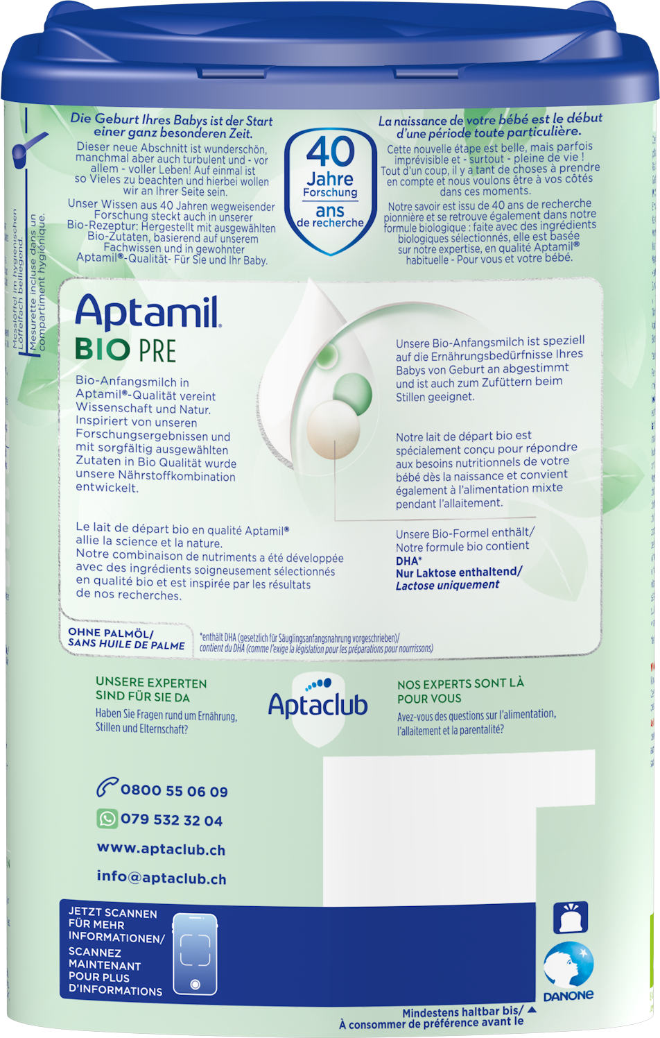 Aptamil Bio Pre 800g POF CH Packshot back