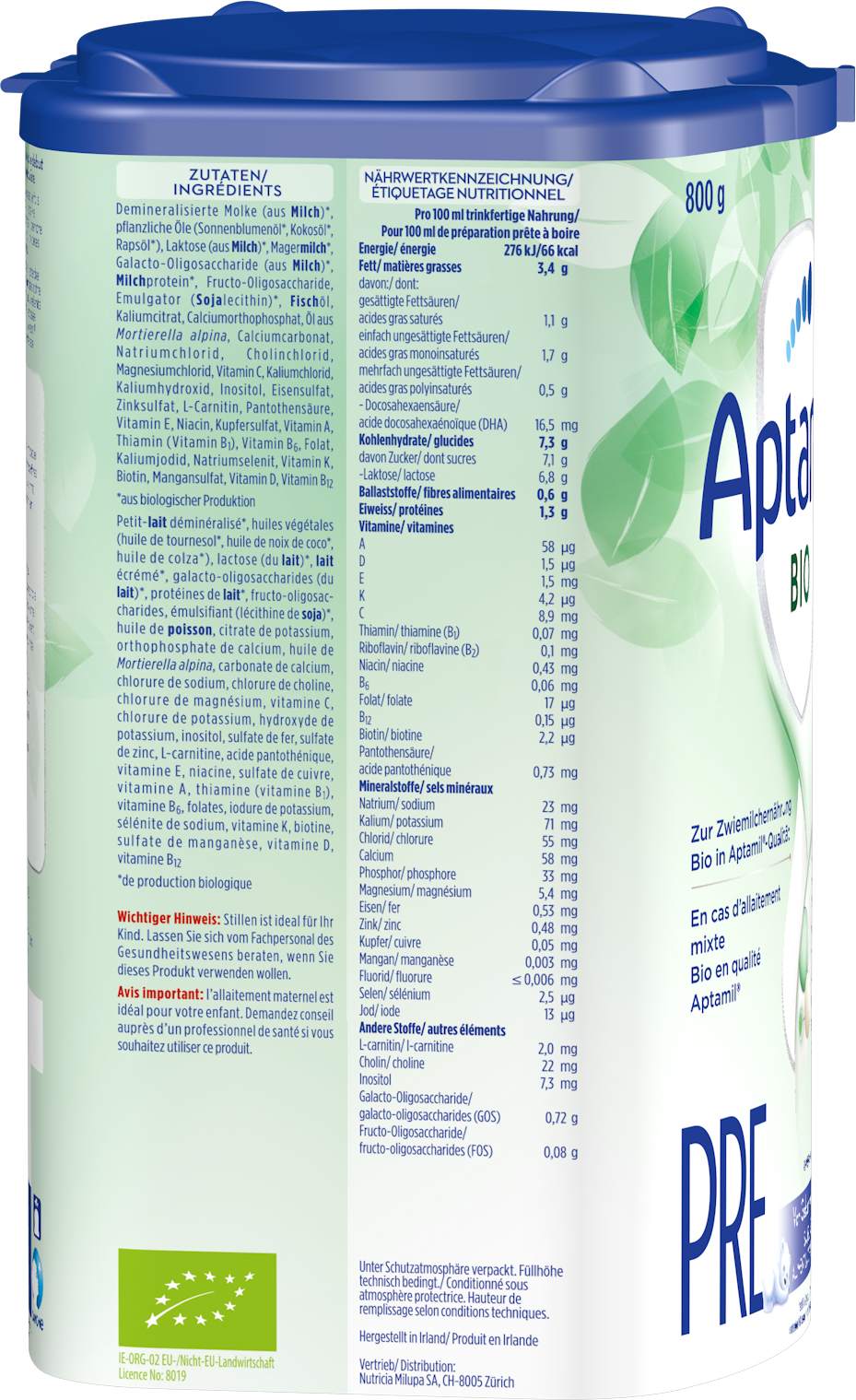 Aptamil Bio Pre 800g POF CH Packshot left