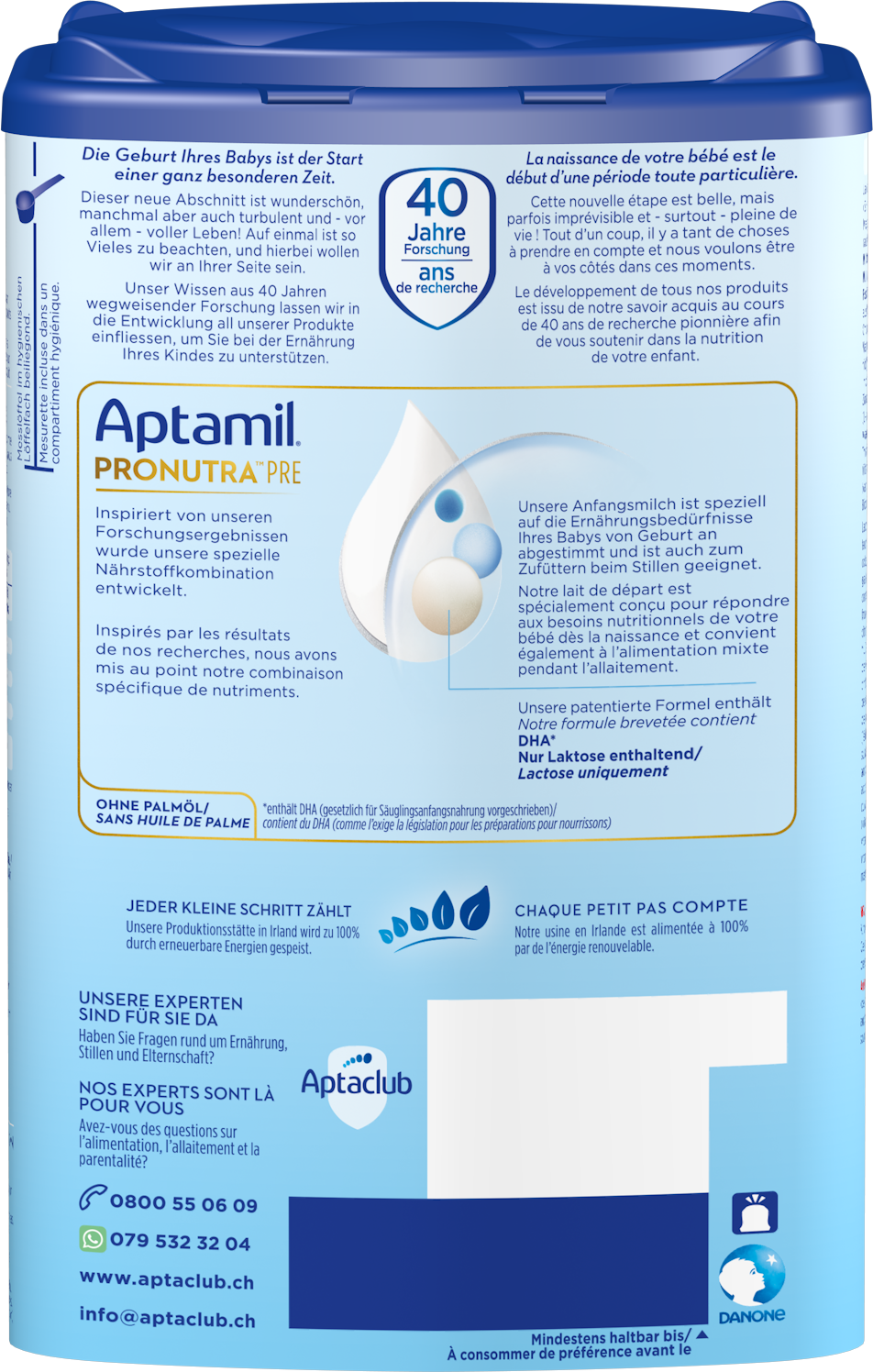 Aptamil Pronutra Pre 400g POF CH Packshot back